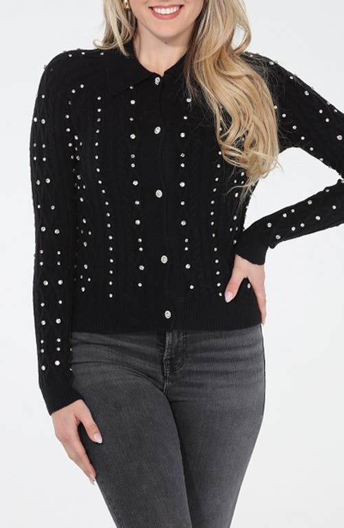 Rain And Rose Collar Beaded Cardigan In Black