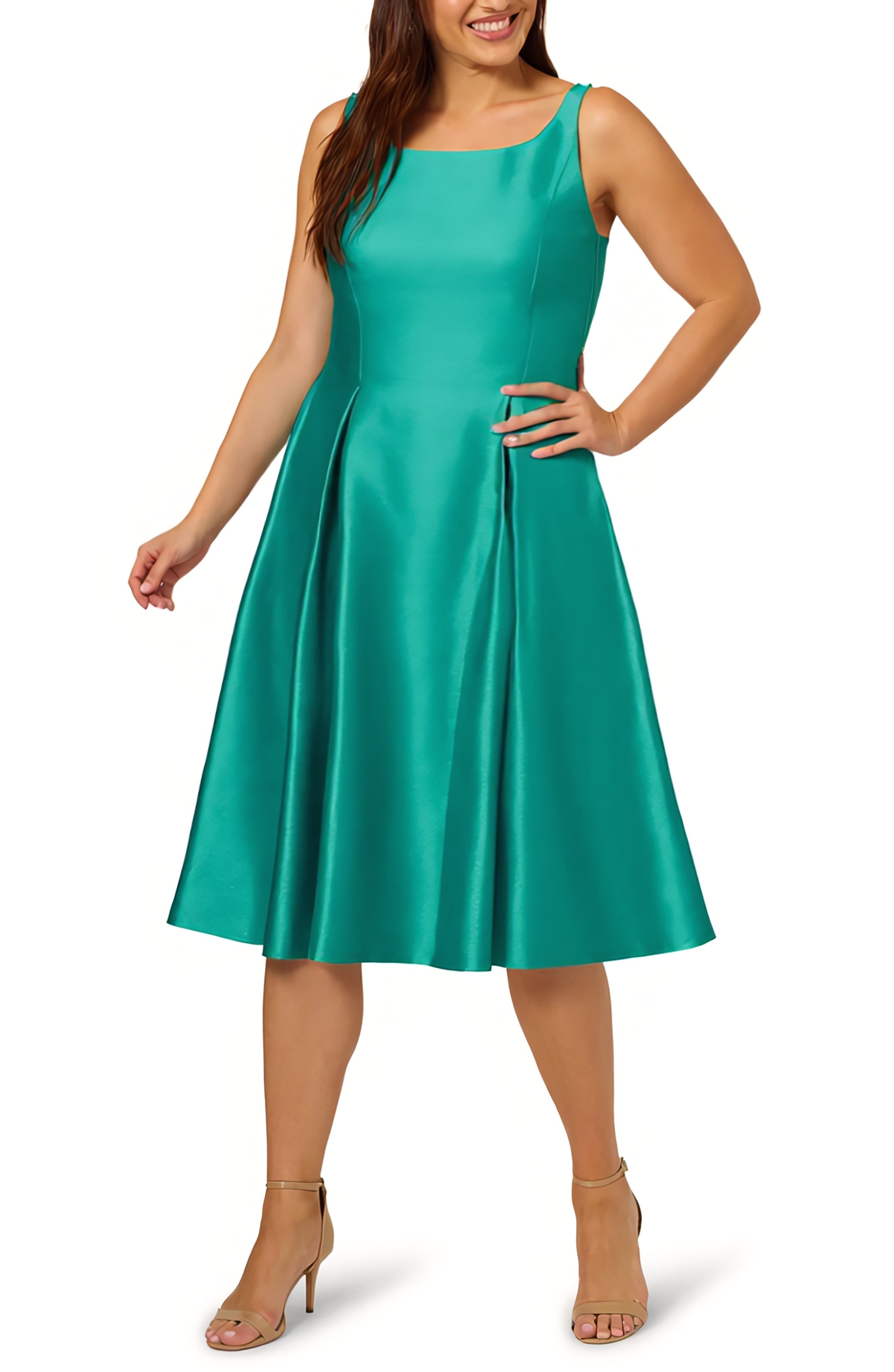 adrianna papell women's mikado fit & flare dress Adrianna Papell Women's Plus Size Sleeveless Pleated Dress - Green