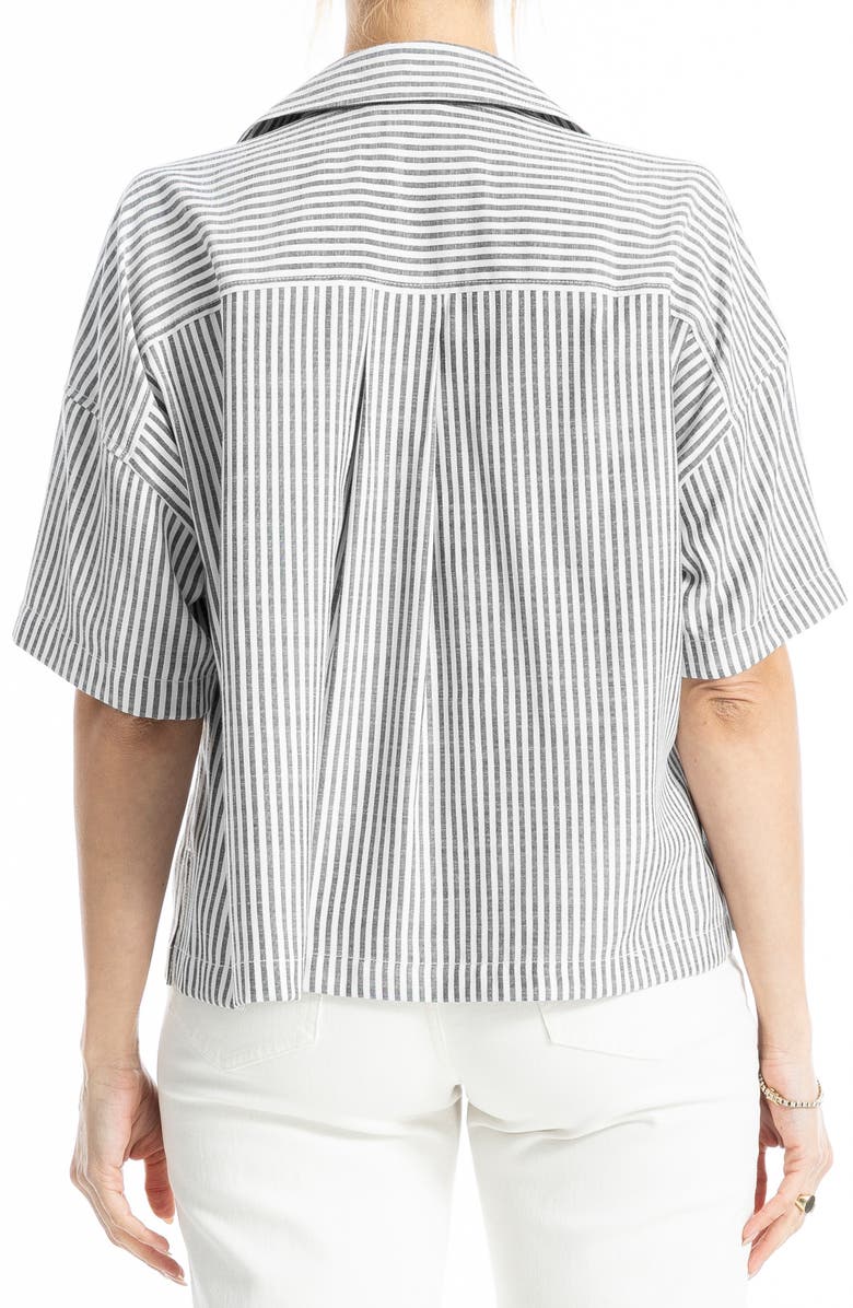 MAX STUDIO Split Neck Collar Short Sleeve Top, Alternate, color, Black Framed