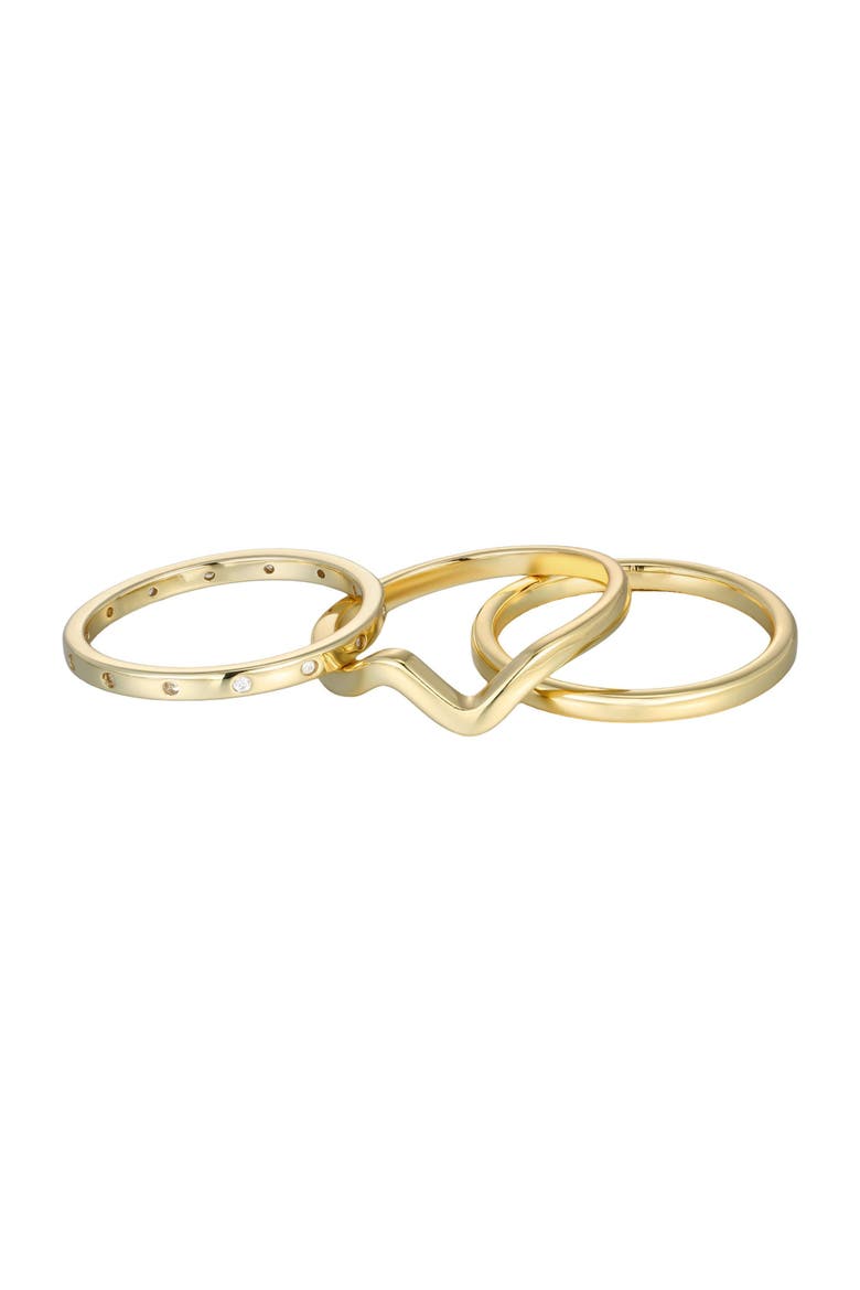 Set of 3 14K Gold Plated Cubic Zirconia Stackable Rings, Alternate, color, GOLD