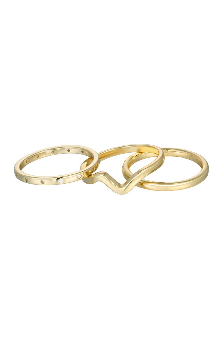 Adornia Set of 3 14K Gold Plated Cubic Zirconia Stackable Rings, Alternate, color, Gold