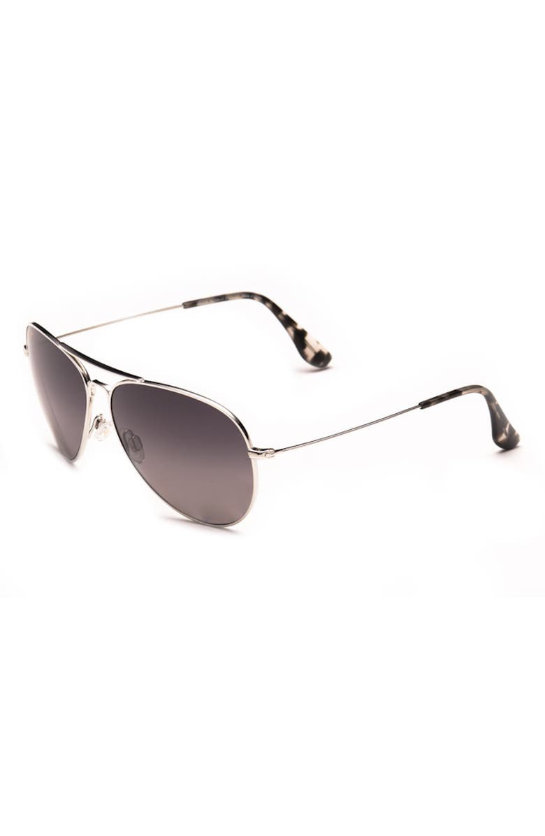 Maui Jim Mavericks 61mm Polarized Oversize Aviator Sunglasses, Alternate, color, Silver