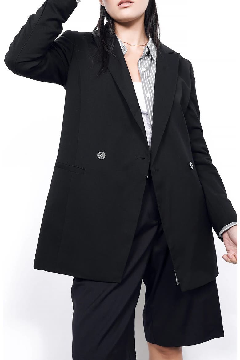 The Empower Double Breasted Blazer, Main, color, BLACK