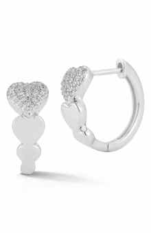 Pavé Cubic Zirconia Heart Huggie Hoop Earrings