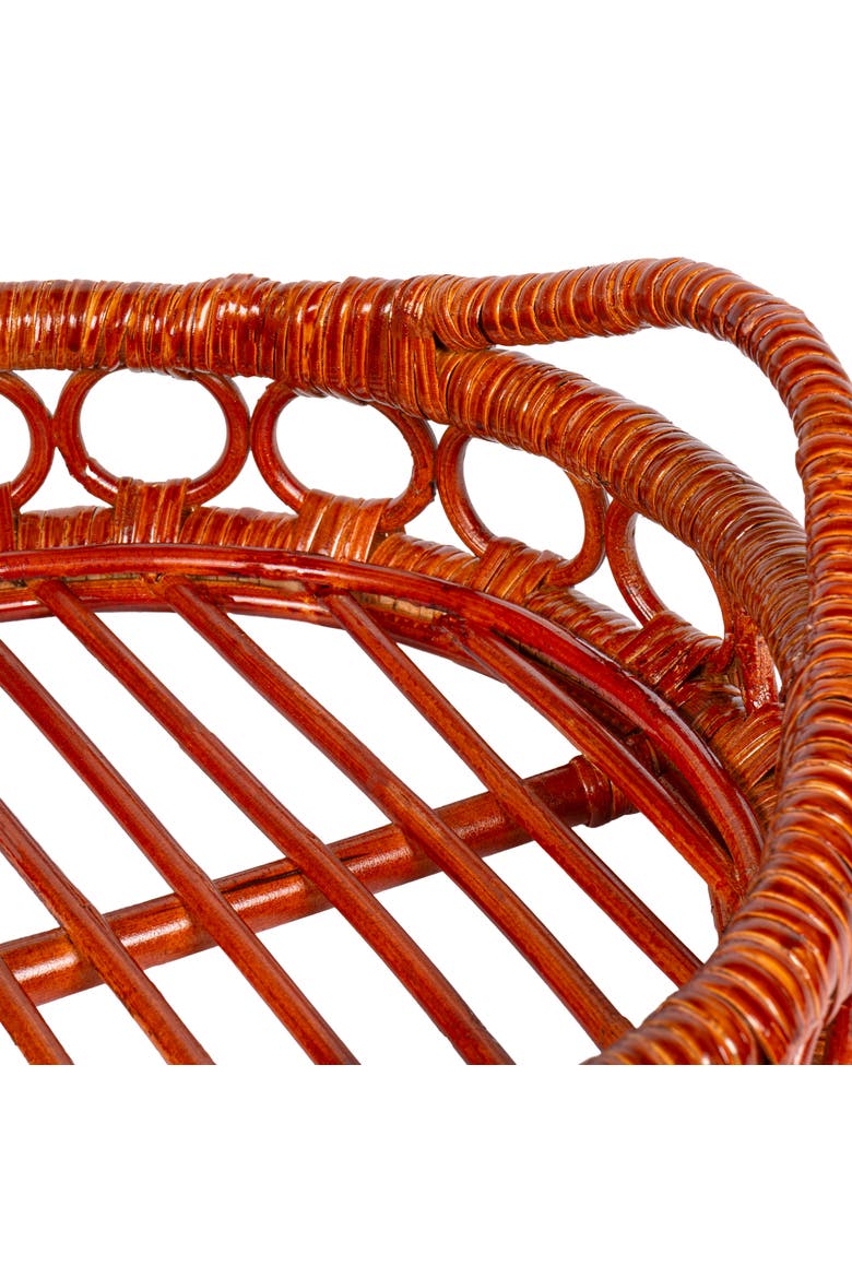 Cassini Handcrafted Rattan Oval Geometric Loop Ring Decorative Serving Tray with Handles and Slat Base, Alternate, color, Auburn