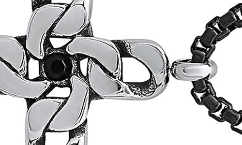 Hmy Jewelry Two-tone Stainless Steel Crystal Cross Pendant Necklace In Silver/black