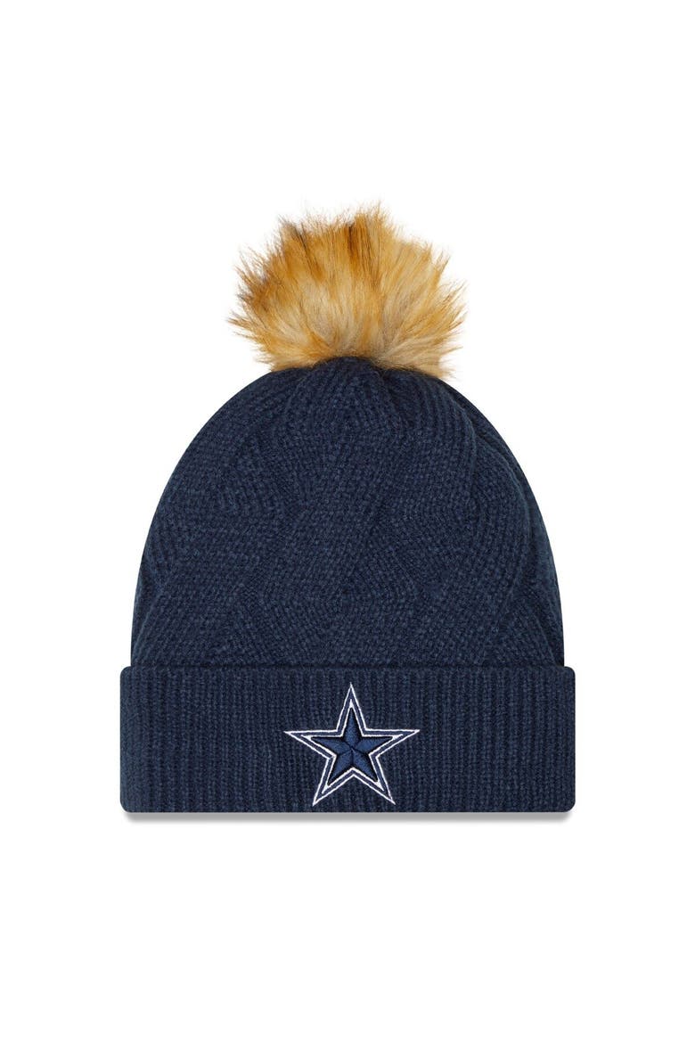 Women's New Era Navy Dallas Cowboys Snowy Cuffed Knit Hat with Pom, Main, color, Navy