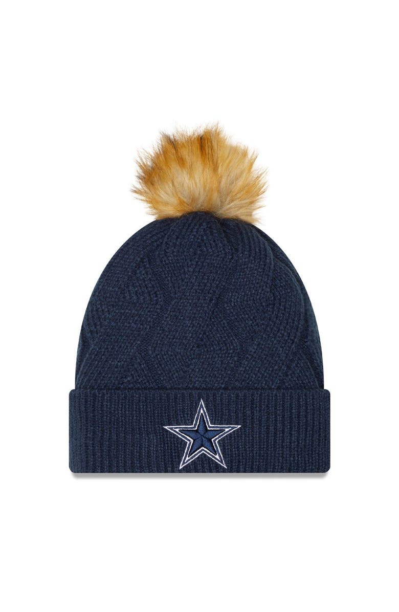 New Era Women's New Era Navy Dallas Cowboys Snowy Cuffed Knit Hat with Pom, Main, color, Navy