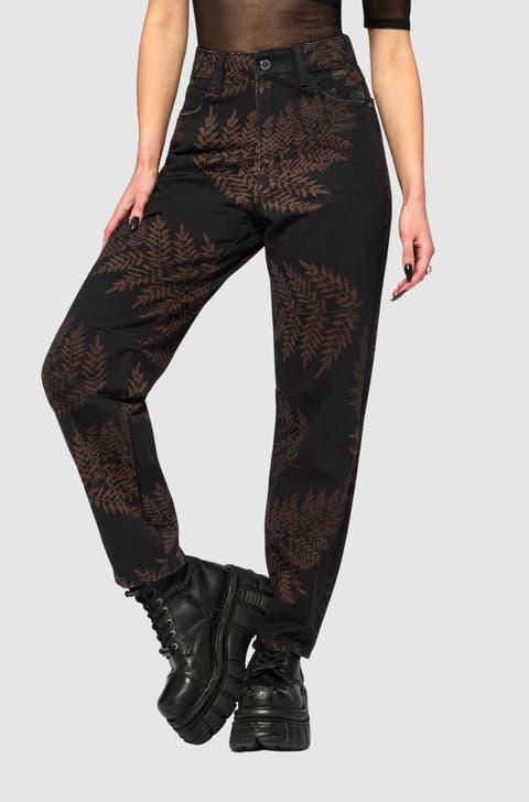 Ruin Fern Printed Barrel Leg Denim Jeans