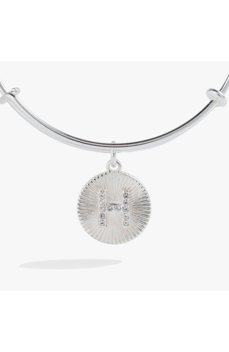 Alex and Ani Pave Starburst Texture Initial Bangle Bracelet, Alternate, color, Silver - H