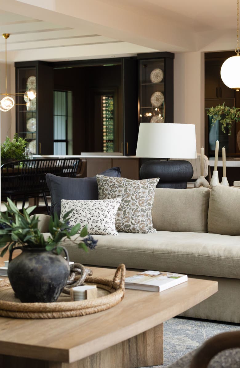 Linen & James Ethel | Natural Tan Sage Floral Handblock Pillow Cover, Alternate, color, Natural Tan