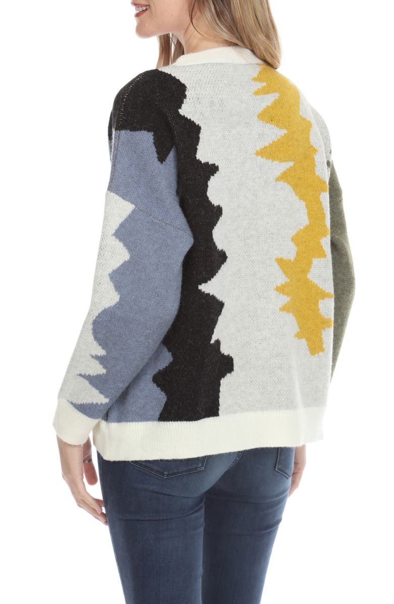 RAIN AND ROSE Colorblock Zigzag Crewneck Sweater, Alternate, color, Mustard
