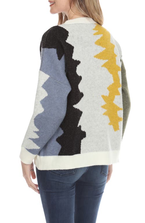 Rain And Rose Colorblock Zigzag Crewneck Sweater In Multi