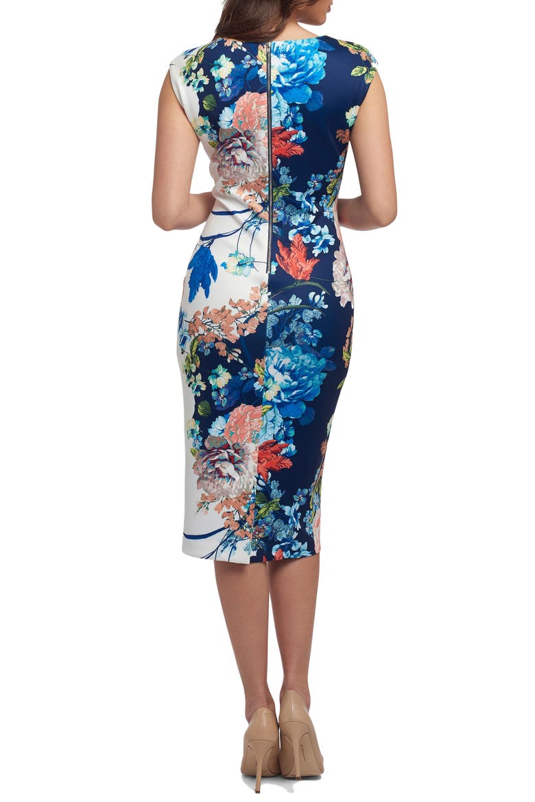Print Notch Neck Sheath Dress, Alternate, color, NAVY/ BLUE