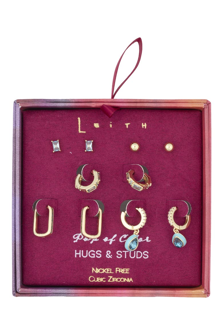 5-Pack Stud & Hoop Earrings, Main, color, AQUA- GOLD