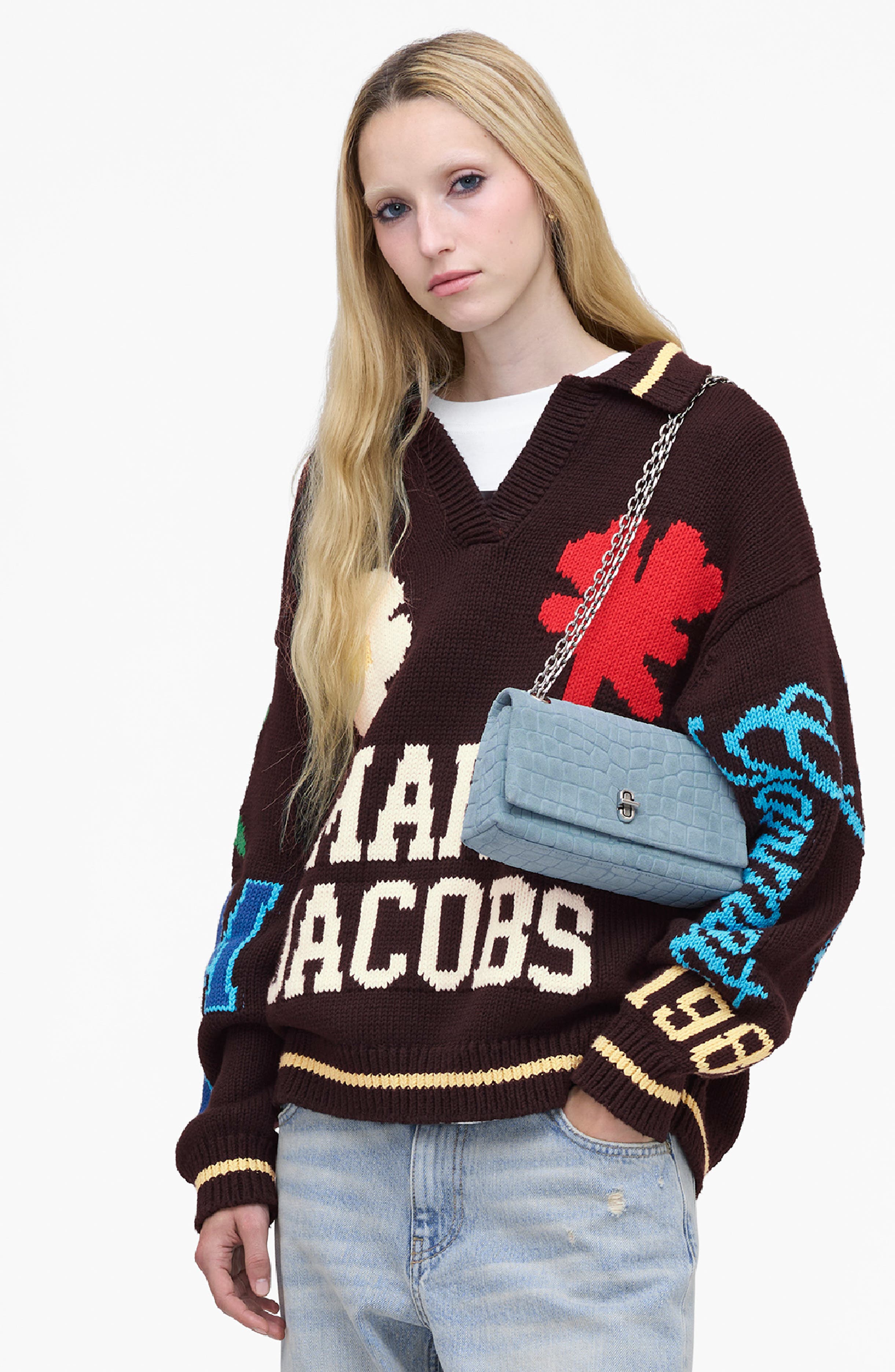 The Suede Croc Embossed Dual Convertible Shoulder Bag, Alternate, color, BLUE MIST