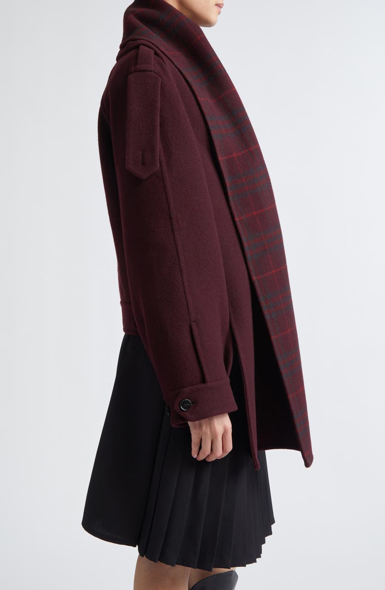 Burberry Oldbrook Detachable Check Scarf Wool Jacket, Alternate, color, Wine Red