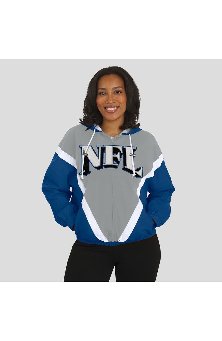 WEAR by Erin Andrews Women's WEAR by Erin Andrews Silver/Blue Shield Merchandise Retro Crinkle Full-Zip Hoodie Windbreaker, Alternate, color, Silver