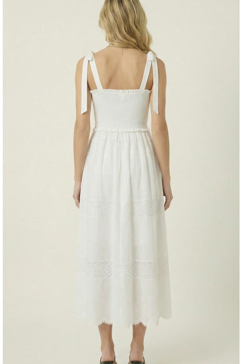 Smocked Lace Eyelet Maxi Dress, Alternate, color, White