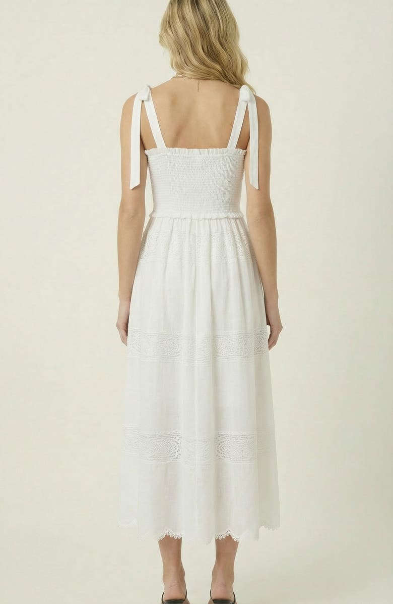 Modenaire Smocked Lace Eyelet Maxi Dress, Alternate, color, White