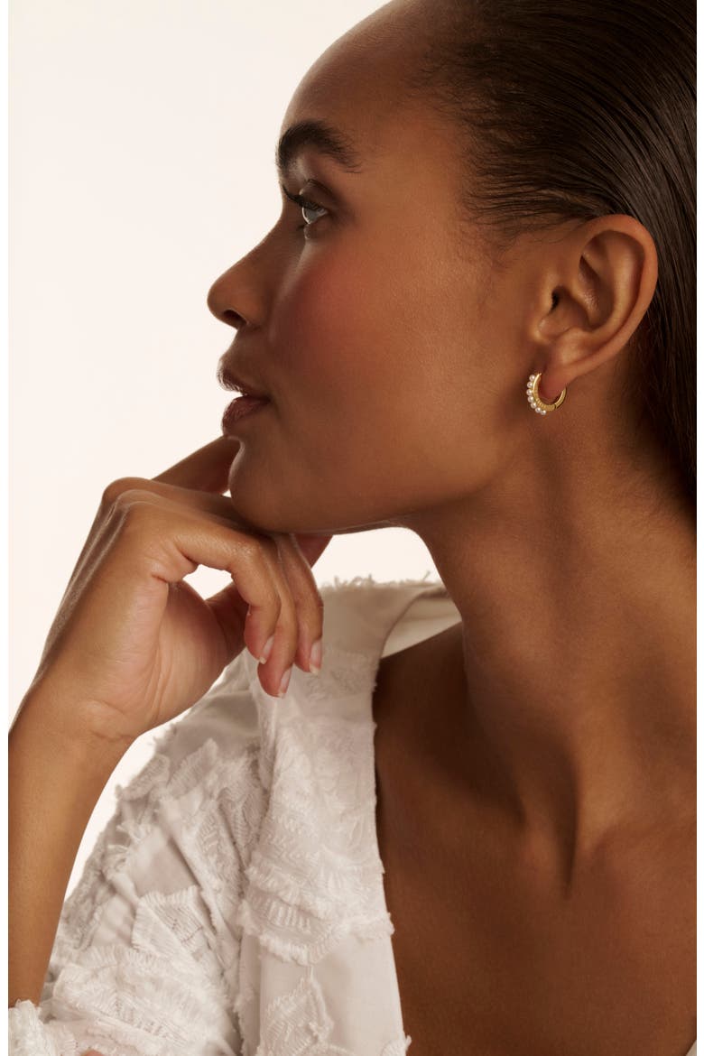 Persia Faux Pearl Huggie Earrings, Alternate, color, GOLD TONE PEARL