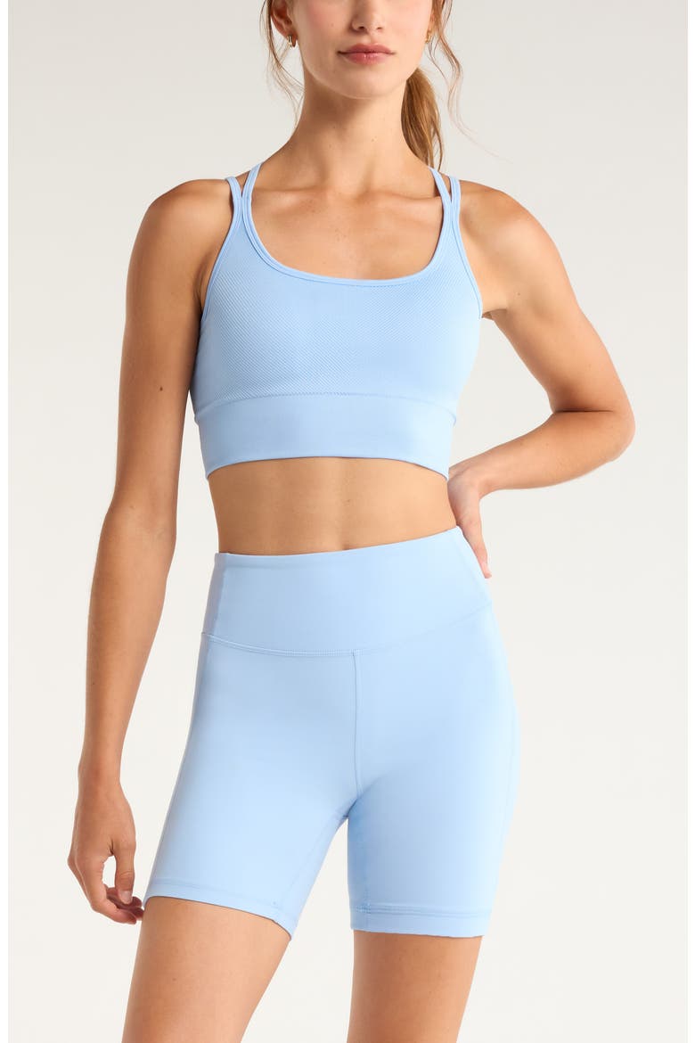 Seamless Strappy Sports Bra, Main, color, BLUE PLACID