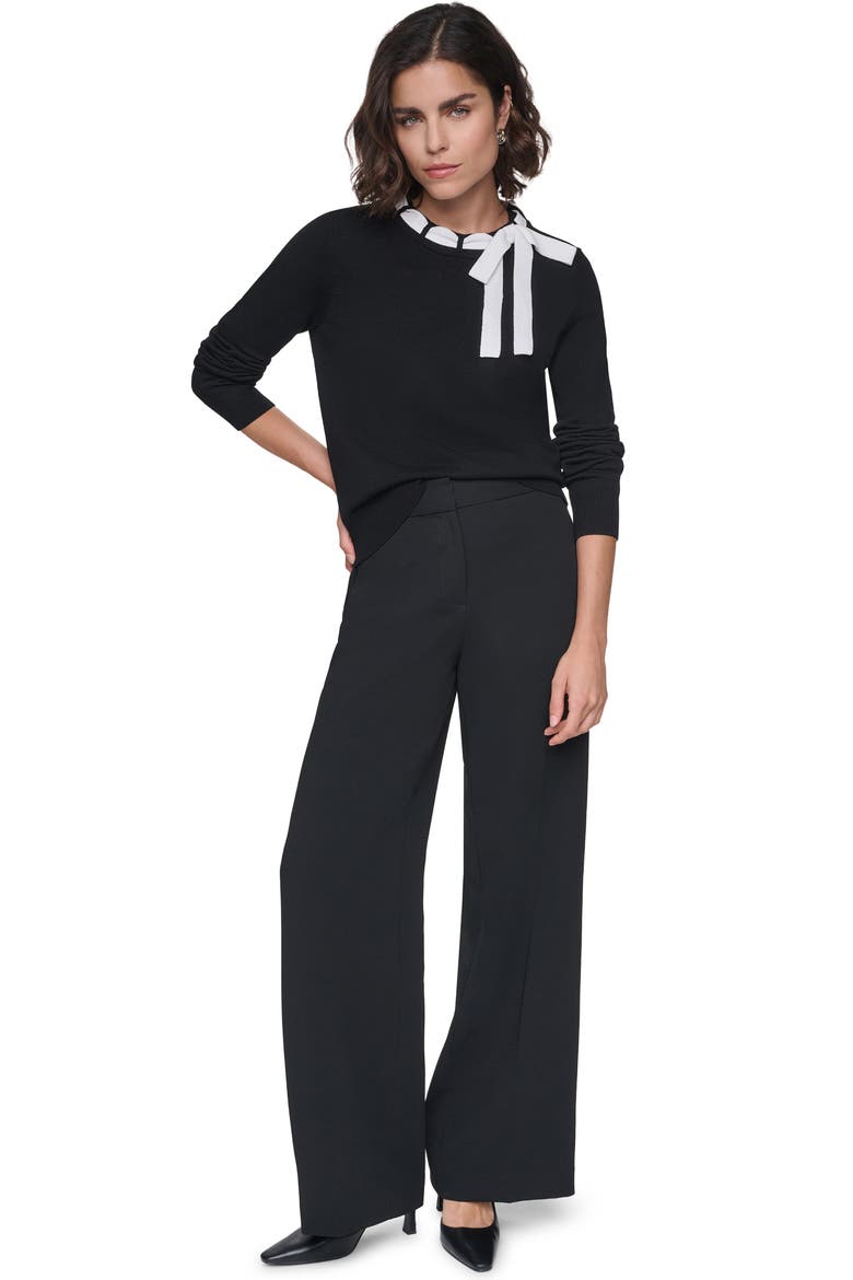 Bow Front Sweater, Alternate, color, BLACK/ SOFT WHITE