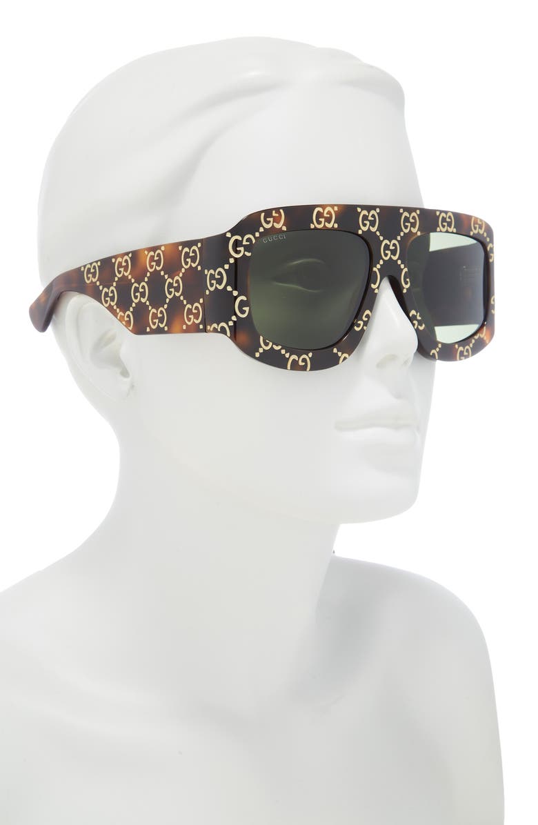 Gucci 59mm Shield Wrap Sunglasses, Alternate, color, Havana Havana Green