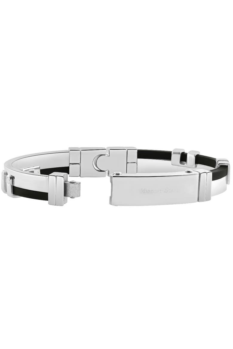 Men's Steel Polished Two Tone Black Latched 8" 11mm Cuffed Bracelet, Main, color, Stainless Steel
