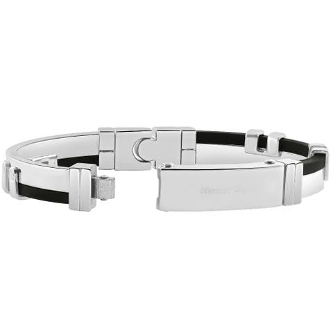 Men's Steel Polished Two Tone Black Latched 8" 11mm Cuffed Bracelet