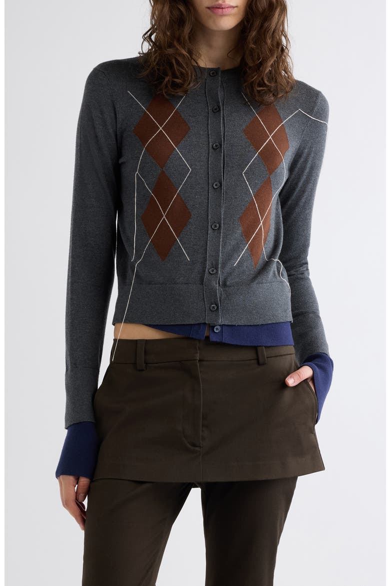 Kohona Argyle Silk & Wool Cardigan, Main, color, DARK GREY/ MULTI