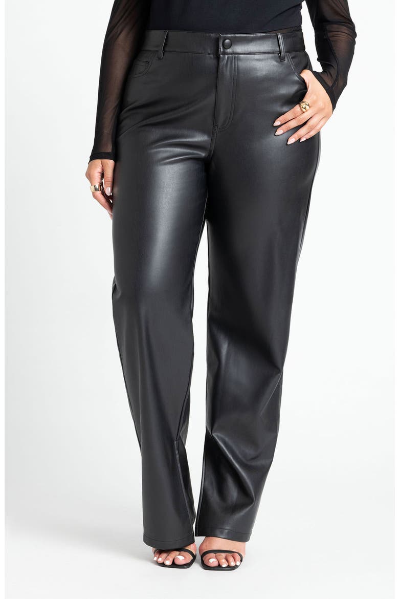Slit Hem Faux Leather Pant, Main, color, BLACK ONYX