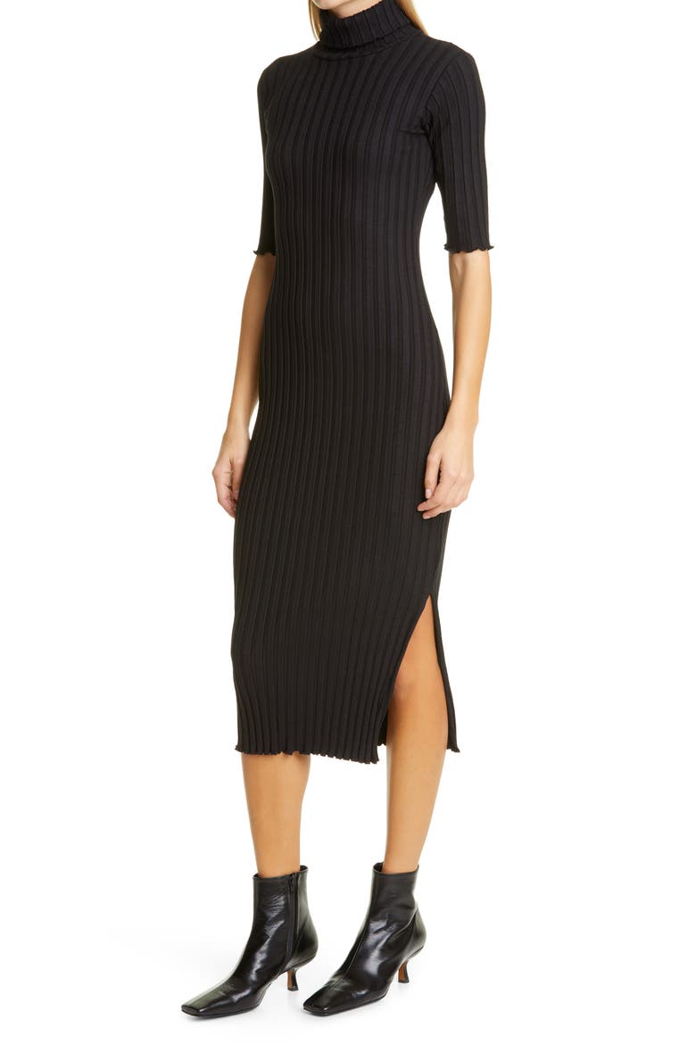 RIB by Simon Miller Novo Turtleneck Midi Dress, Alternate, color, BLACK
