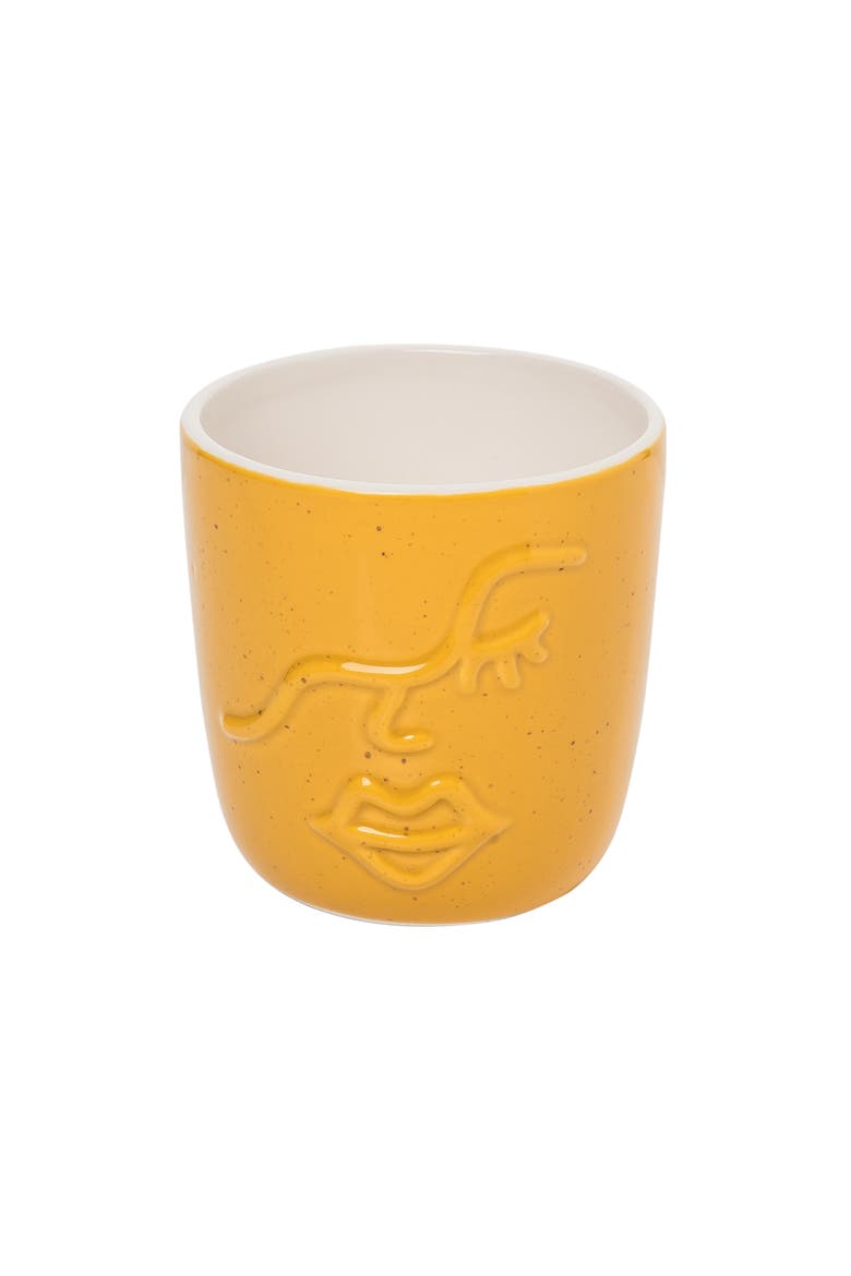 Amber Face Small Planter Ceramic Yellow, Main, color, Yellow