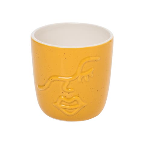 Amber Face Small Planter Ceramic Yellow