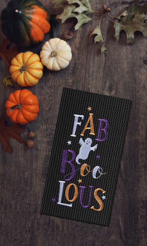 C & F Home C&f Home Fab-boo-lous Ghost Embroidered Cotton Halloween Waffle Weave Kitchen Towel In Black