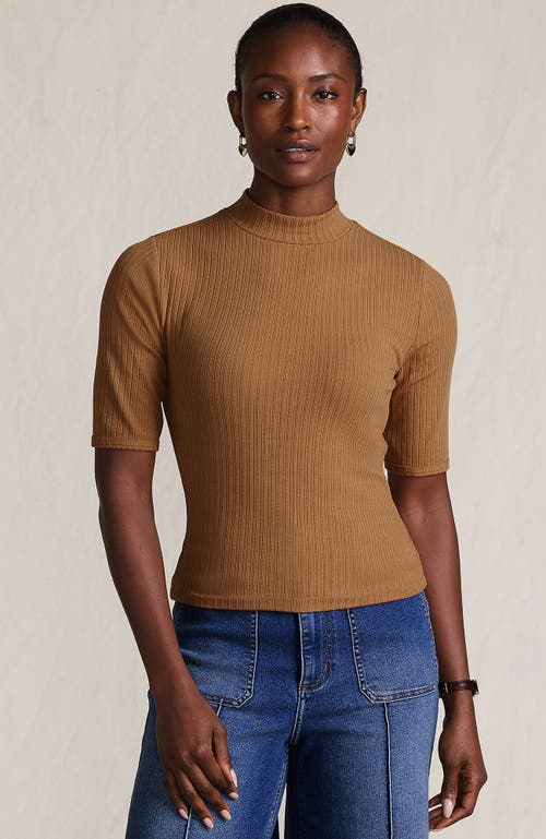 Lands' End Elbow Sleeve Pointelle Rib Mock Neck In Brown