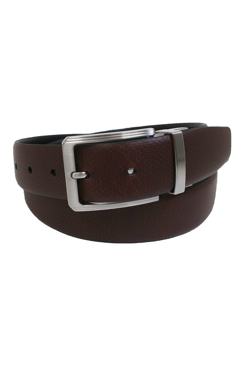 Reversible Embossed Leather Belt, Alternate, color, BROWN/ BLACK