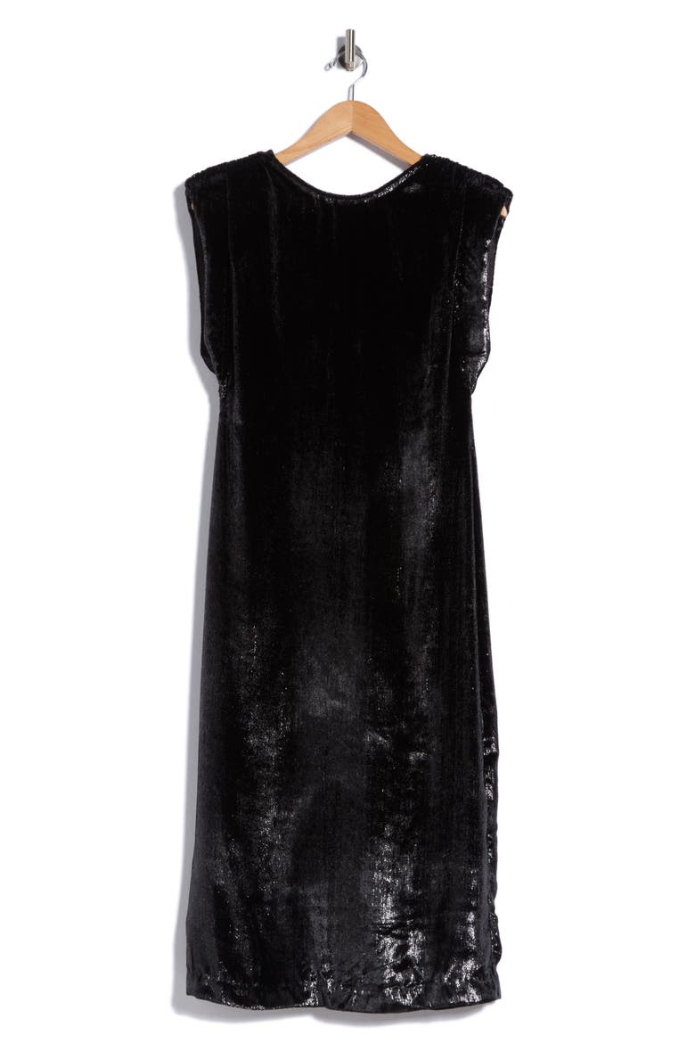 Sleeveless Metallic Velvet Midi Dress, Alternate, color, BLACK