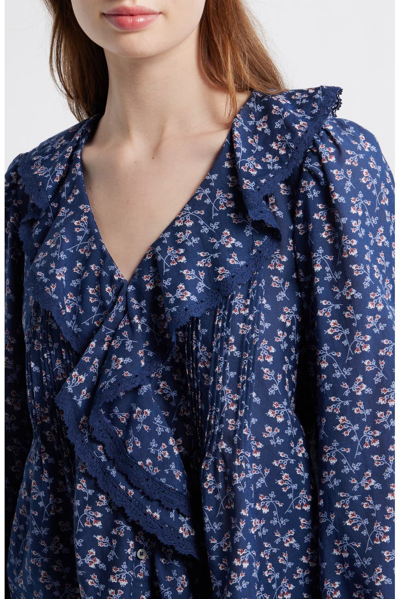 Lace Insert Ruffle Pintuck Long Sleeve Top, Alternate, color, DITSY BOUQUET FLORAL