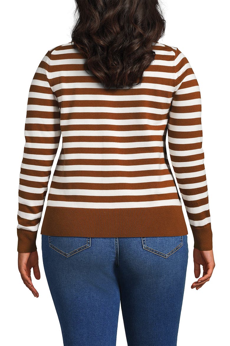 Plus Size Fine Gauge Cotton Cardigan Sweater, Alternate, color, Rich Ginger/Fresh Ivory