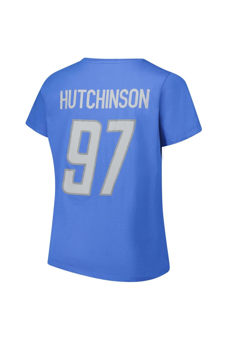 Women's Aidan Hutchinson Blue Detroit Lions Plus Size Fair Catch Name & Number Scoop Neck T-Shirt, Alternate, color, Blue