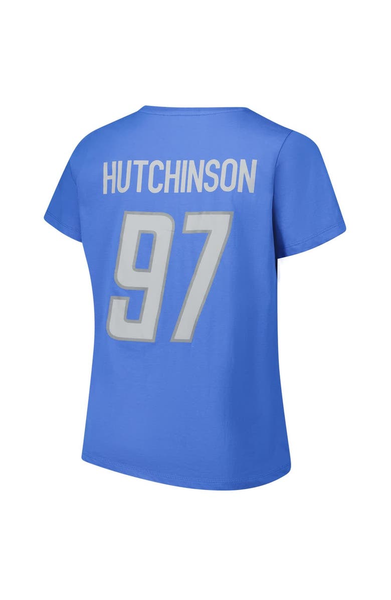 FANATICS Women's Aidan Hutchinson Blue Detroit Lions Plus Size Fair Catch Name & Number Scoop Neck T-Shirt, Alternate, color,