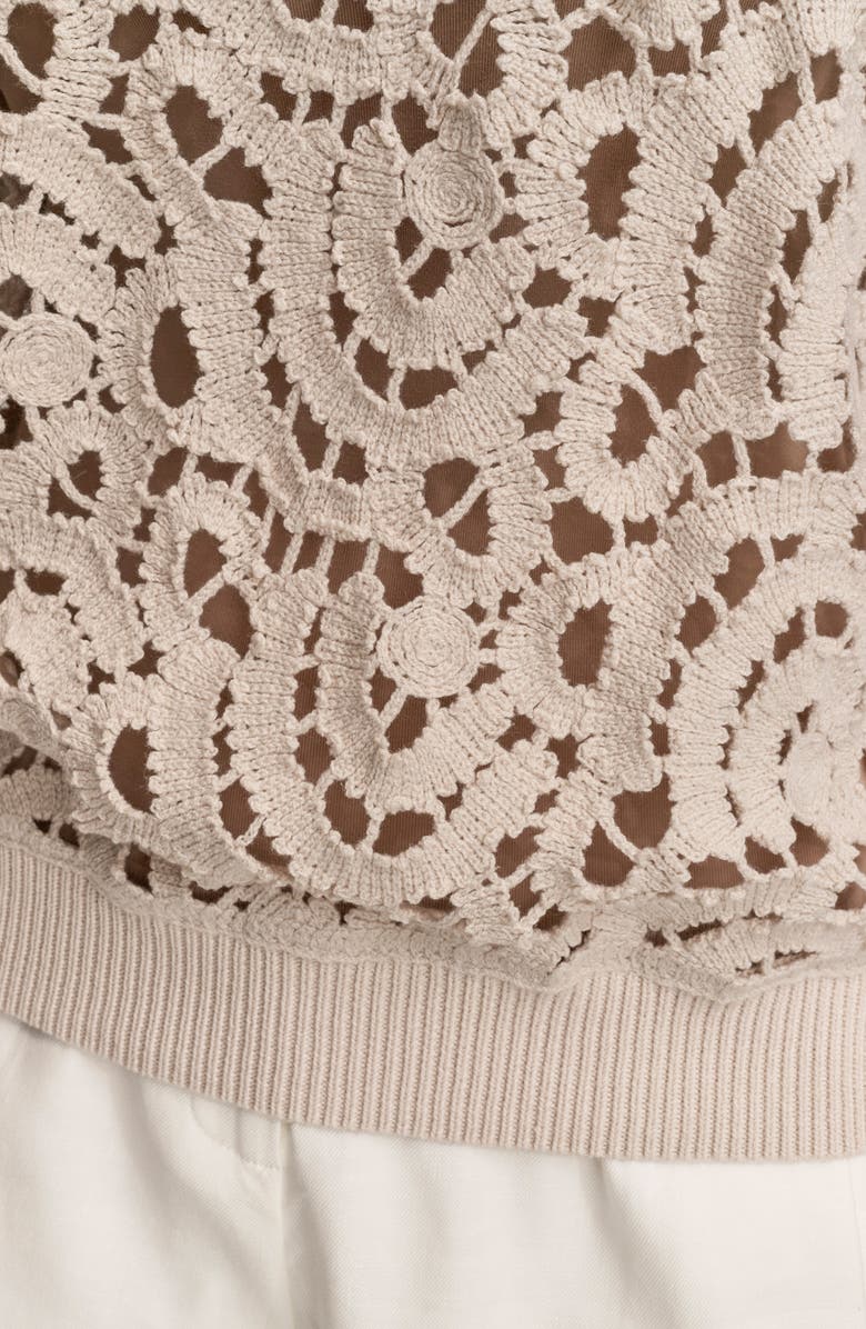 Donna Karan New York Drop Shoulder Crochet Short Sleeve Sweater, Alternate, color, 