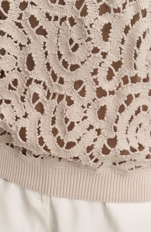 DONNA KARAN DONNA KARAN NEW YORK DROP SHOULDER CROCHET SHORT SLEEVE SWEATER 