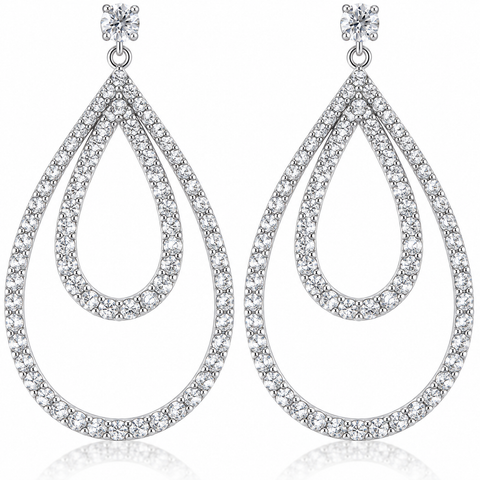 5 Ct Pear Shape Dangle Lab Grown Diamond Large Earrings Gold 2" Tall