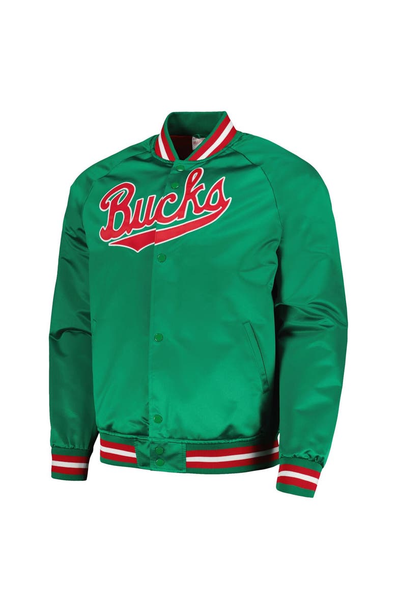 Mitchell & Ness Men's Mitchell & Ness Green Milwaukee Bucks Hardwood Classics Throwback Wordmark Raglan Full-Snap Jacket, Alternate, color, Green