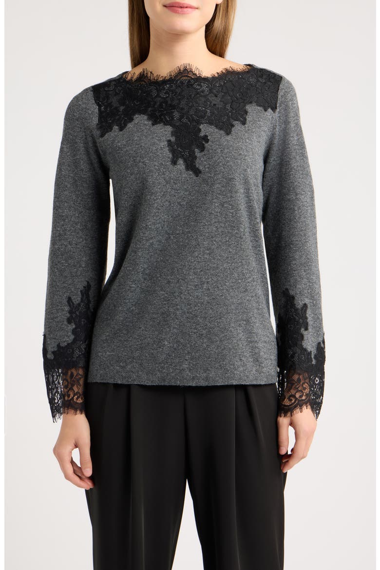 Lace Trim Sweater, Main, color, CHARCOAL HTR GREY/ ANNE