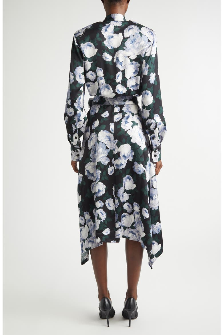Bunch of Roses Long Sleeve Tie Neck Dress, Alternate, color, BLACK MULTI