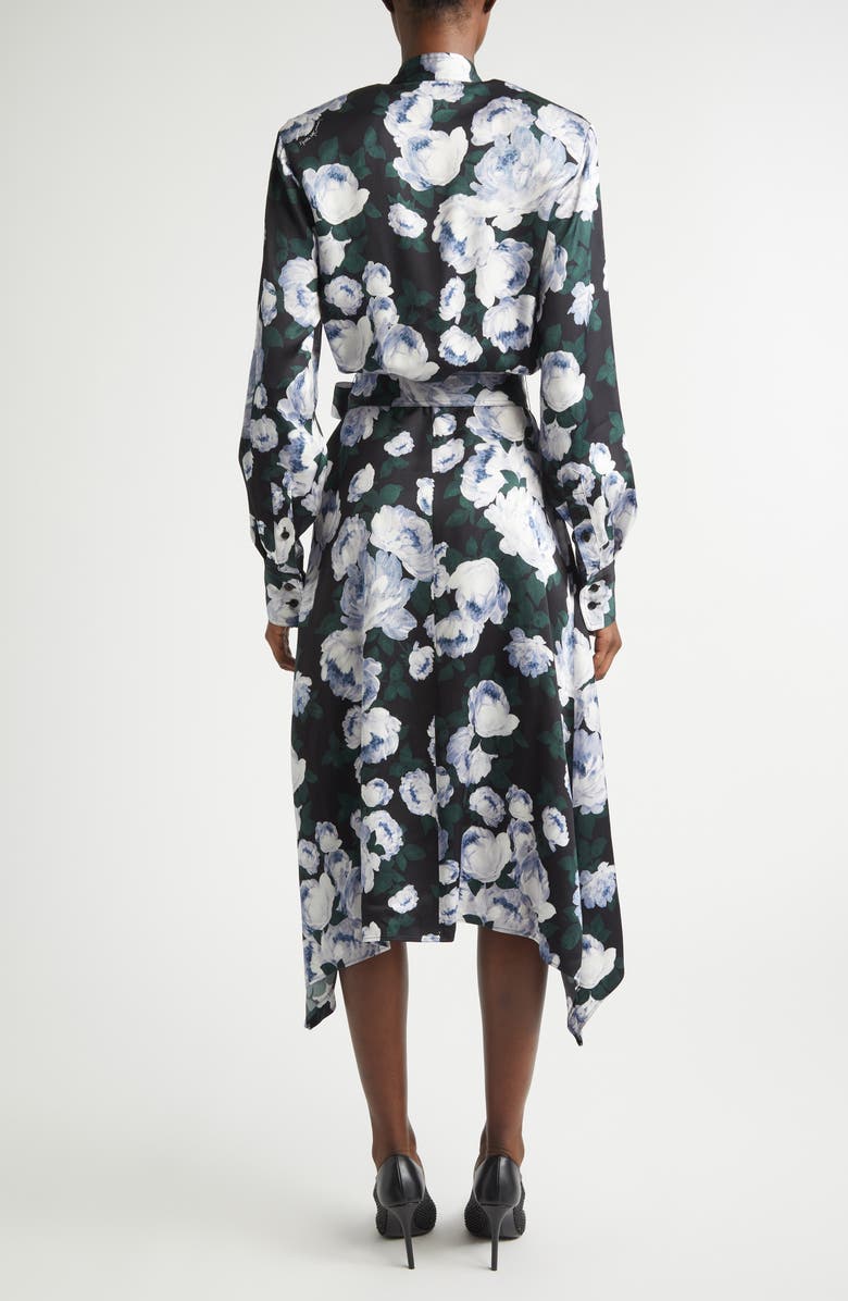 Stella McCartney Bunch of Roses Long Sleeve Tie Neck Dress, Alternate, color, Black Multi